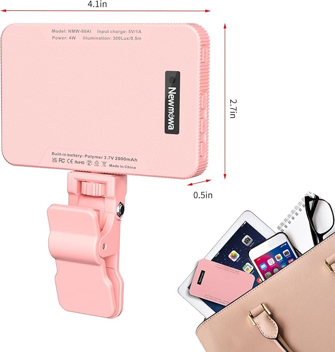Newmowa Clip Selfie Light for Phone with Smart Light Sensor 2000mAh Pink | Rechargeable, Portable video light, for Laptop and Camera, 3 Modes, Phone light for Selfie, Makeup, Video Conference, TikTok - Image 6