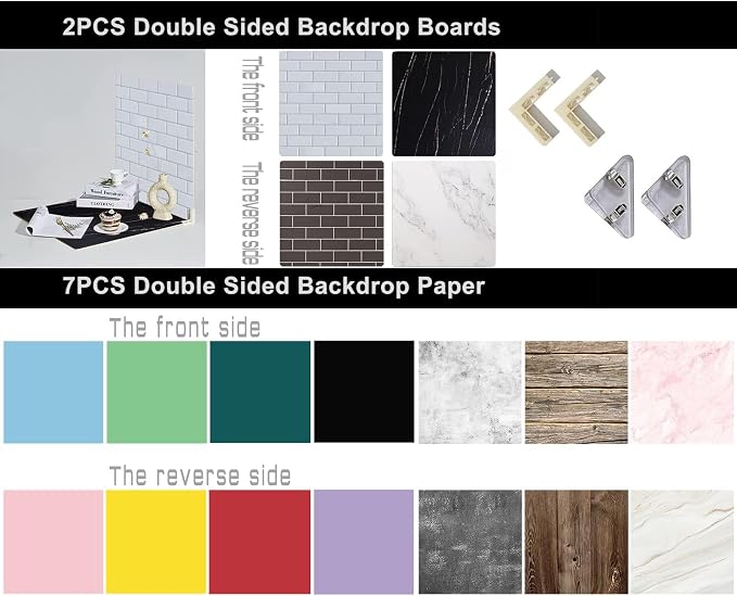 Large 24x24in Photo Backdrop Board: 9PCS 18Patterns | Product Photography Backdrops for Food Jewelry, Background Table Top Small Shooting Kit - Image 3