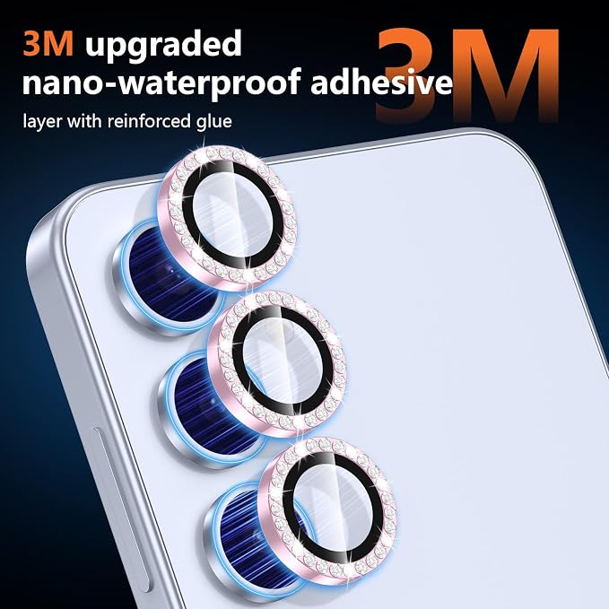 for Samsung Galaxy S24 Plus Camera Lens Protector, Individual Metal Ring Tempered Glass Lens Cover, [Strong Adsorption] Scratch Resistant Ultra-Thin HD Clear Lens Cover, 1 Set-Pink Diamond - Image 5