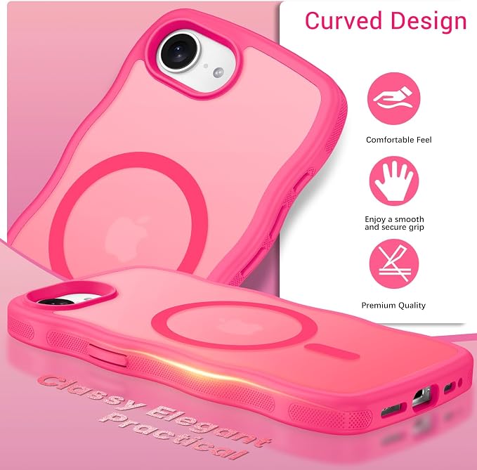 BENTOBEN Magnetic for iPhone 17e Case,Cute Wavy Frame [Compatible with MagSafe] Translucent Matte Anti-Slip Bumper Women Girls Boys Men Shockproof Drop Protective Phone Cover for iPhone 17e,Hot Pink - Image 7