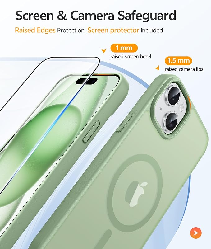 FNTCASE for iPhone 15/14/13 Case, Fit for Magsafe, Glass Screen Protector | Translucent Matte, Magnetic Phone Cases, 14FT Military Grade Drop Protection, Slim Shockproof Protective Cover, Light Moss - Image 4