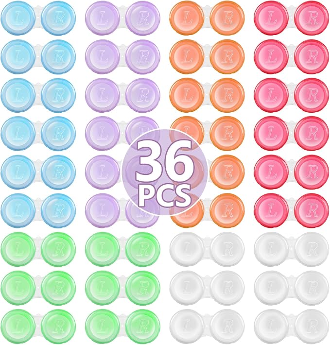 36 Pack Contact Lens Cases Bulk, Transparent Cute Contact Lens Case for Home & Travel, 6 Color (36) by Unknown
