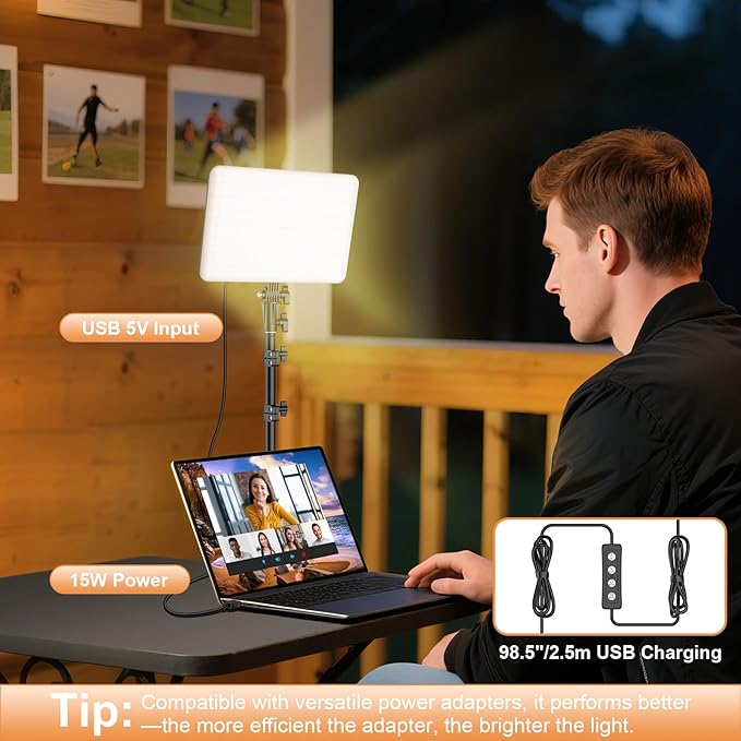 1-Pack LED Video Lighting Kit, Anautin 15W/1700Lux Photography Lighting with Tripod Stand, 2500-8500K Dimmable Streaming Light for Video Recording, Gaming, Podcast, Barber, Salon, TikTok, YouTube - Image 6