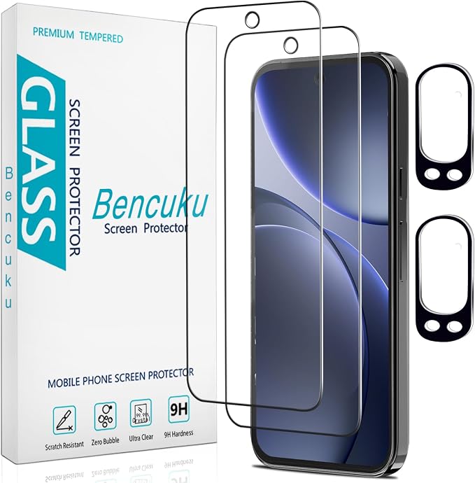 2+2 Pack Screen Protector for Google Pixel 9 Pro XL Tempered Glass | with Camera Lens Protector, Fingerprint ID Compatible, Anti Scratch, Bubble Free by Bencuku