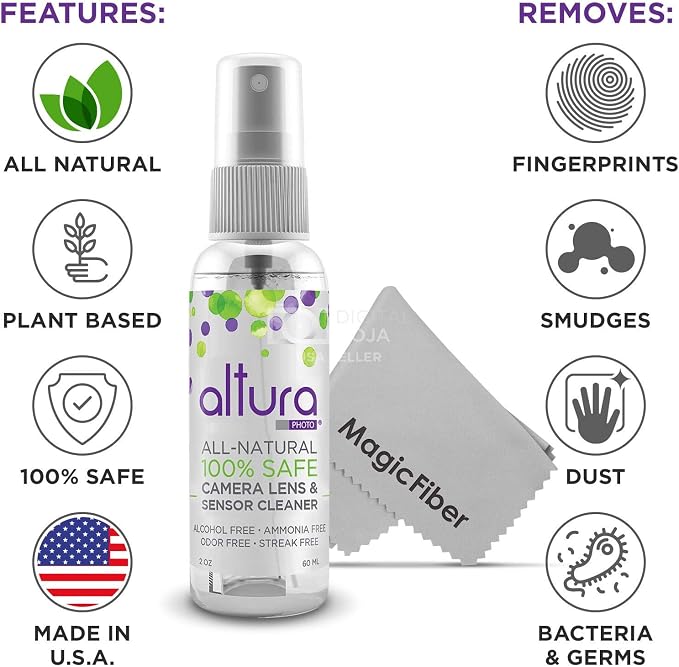 Altura Photo Camera Cleaning Kit, Full Frame Sensor Cleaner DSLR Mirrorless | Streak-Free Results, Includes Cleaner, Swabs, Pen, Blower, Brush, Cloth & Hard Case - Image 3