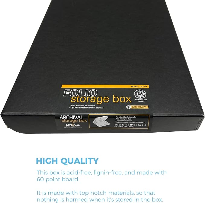 Lineco Clamshell Archival Storage Box, 13.5x19.5x1.75 In, Black, Pack of 2 | Acid-Free with Metal Edge Boxboard, Organize and Store Photos Documents Cards Negatives Magazine Prints Family Records DIY - Image 5