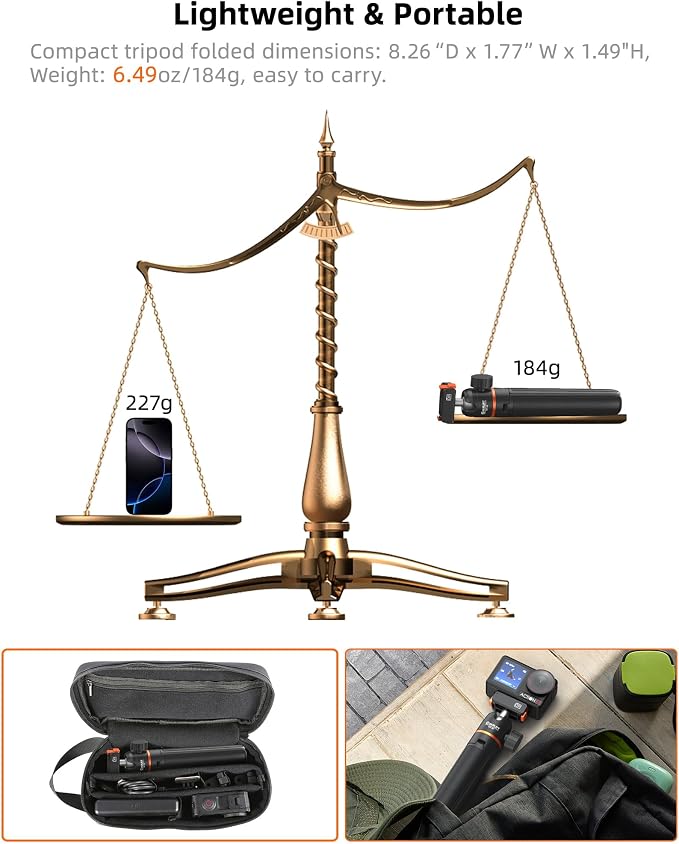 21" Osmo Action Selfie-Stick Tripod for DJI Action 5 Pro/4/3,Osmo 360, Portable Travel Vlogging Stand, 2-in-1 Handle Grip w Mini Extension Rod & 360° Ball Head, Accessories for Video Recording - Image 6