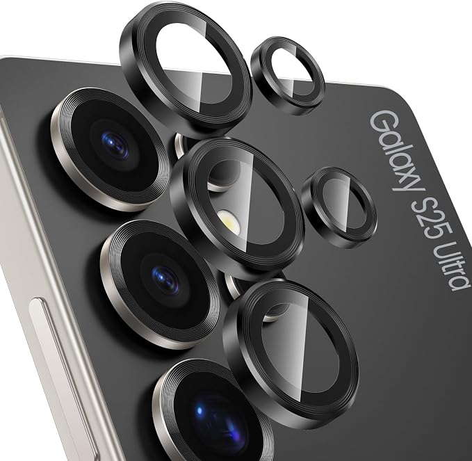 Tensea Compatible with Samsung Galaxy S25 Ultra Camera Lens Protector | 9H Tempered Glass Camera Cover Screen Protector Metal Individual Ring [Installation Tray][Case Friendly] by Tensea