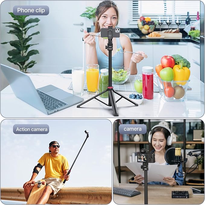 ULANZI MT-79 Extendable Tripod Aluminum 81" Portable Adjustable Light Stand w 1/4" Screw, 180° Rotation Camera Phone Tripod for Camera Video Light Cellphone,Lightweight for Travel,Up Load 2.2lb - Image 6
