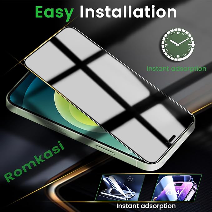Romkasi 3 Pack Privacy Screen Protector for iPhone 12 6.1 Inch with 3 Pack Camera Lens Protector, Anti Spy Tempered Glass Film, Anti-Scratch, Touch Sensitive, Case Friendly - Image 7