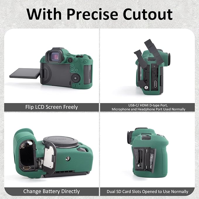 MUZIRI KINOKOO Silicone Case Compatible for Canon EOS R5 Mark II Digital Camera, Soft Rubber EOS R5 Mark II/EOS R5 II Protective case Cover with Anti-Slip Design - Green - Image 3