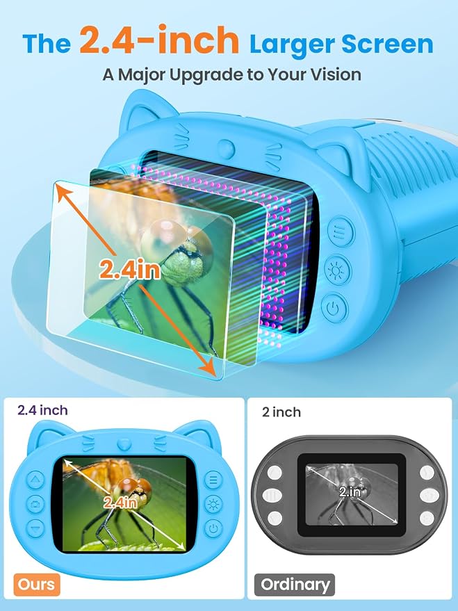 Microscope for Kids, 2.4 Inch Digital Microscope with 1000X Magnification, Handheld Camera Mini Pocket Magnifying Glass, Educational Birthday Gifts Toys for Ages 3+, Blue - Image 3