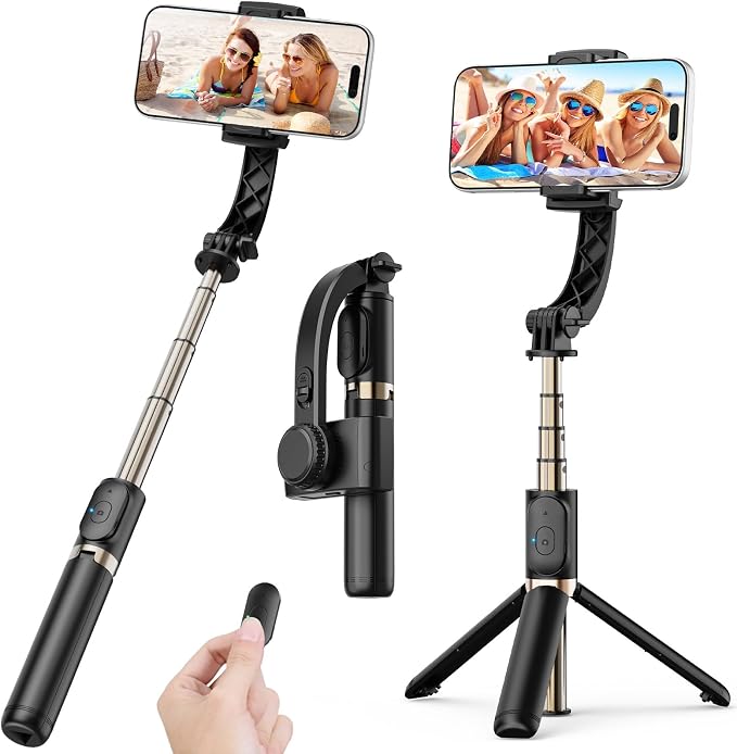 Gimbal Stabilizer for Smartphone, 1-Axis Auto Balance Handheld Gimbal, 360° Rotating Extendable Selfie Stick Tripod, Wireless Remote Control for iPhone Android Travel Vlogging TikTok YouTube by coovoamae