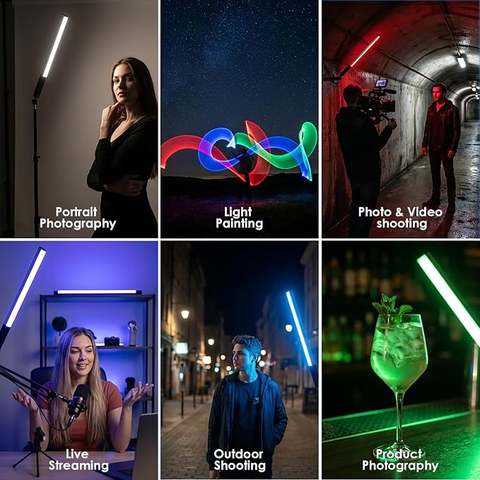 LUXCEO RGB LED Photography Lighting Portable Wand Handheld LED Video Light 1000 Lumens CRI 95+ USB Rechargeable with Remote Control, Carry Bag, Adjustable Color Temperature 3000K-6000K and 36 Colors - Image 8