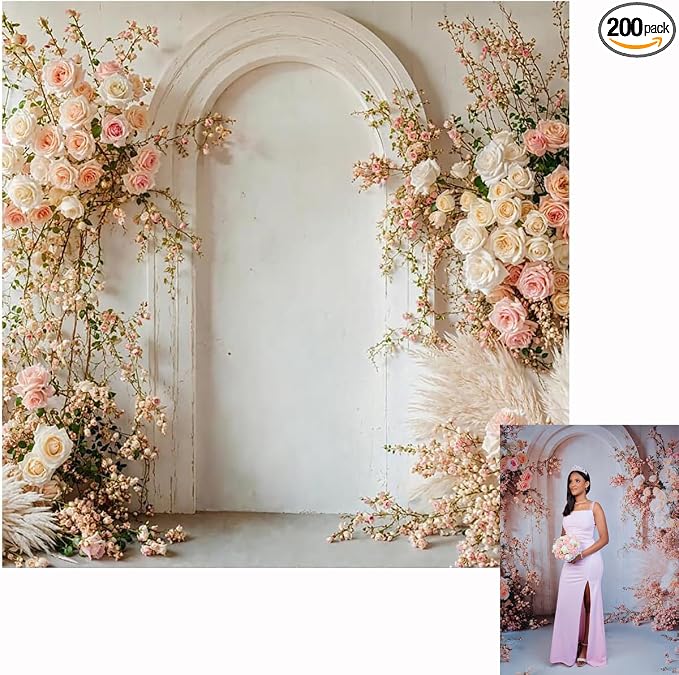 Kate 8x8ft Spring Pink Flowers Backdrops for Photography Vintage | White Wall Background Children Birthday Party Decoration Backdrop by KateBackdropforPhotography