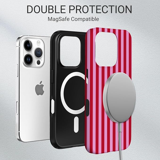 TPU Phone Case for iPhone 16 Pro, MagSafe Wireless Charging Compatible, Shockproof Slim Fit Protective Cover with Anti-Yellowing & Raised Camera Protection (Stripe 4, iPhone 16 Pro) - Image 6