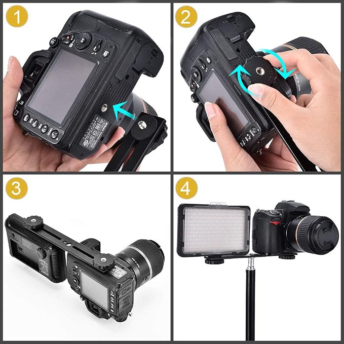 Dual Flash Bracket 8in/20.3cm Camera Mount Tripod Bracket with 1/4 Screw Hot Shoe Flash Light Bracket for LED Light Microphone 3D Stereo Stereoscopic Photography - Image 4