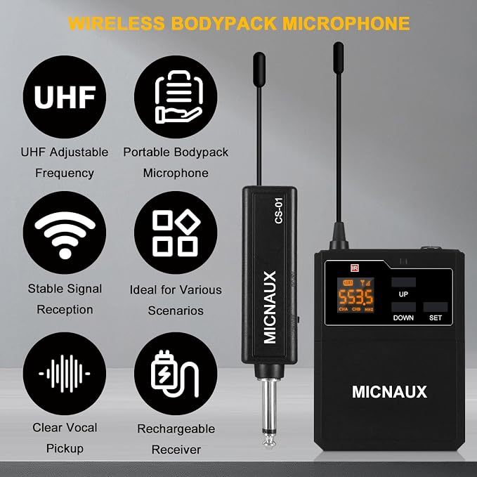 Wireless Lapel Microphone System with Headset & Lavalier Mics, UHF Bodypack Transmitters, Mini Rechargeable Receiver, 48 Channels in 500MHz, 260ft Range, Plug & Play for Wedding Speech Church - Image 2