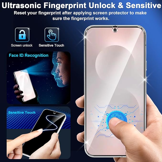 firtstnow 3 Pack for Samsung Galaxy S25 Edge Screen Protector Tempered Glass + 3 Pack Camera Lens Protector, Military Grade Shatterproof, 9H Hardness, Fingerprint Unlock, Case Friendly 6.7 Inch - Image 7