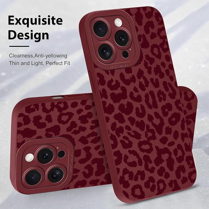 Cute Burgundy Cheetah Print Phone Case for iPhone 16 Pro 6.3" | Aesthetic Leopard Pattern Design Cover Full Camera Lens Protective Shockproof Soft Slim TPU Funda for Women Girls - Image 4