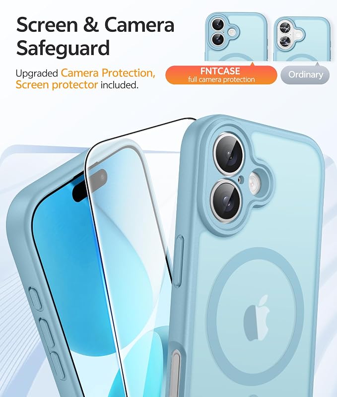 FNTCASE for iPhone 17 Case, Compatible with Magsafe, Glass Screen Protector | Full Camera Protection, Translucent Matte, 14FT Military Grade Drop Proof, Shockproof Protective Phone Cover, Teal - Image 4