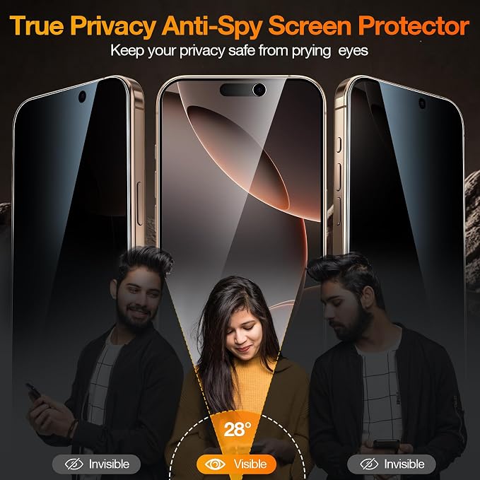 YMHML 3 Pack Compatible for iPhone 16 Pro Max Privacy Screen Protector Tempered Glass, Anti Spy Privacy Screen iPhone 16 Pro Max 6.9 Inch Accessories, Case Friendly Film, Easy Installation Tool | 6.9 Inch, Anti Spy, Private, Shatterproof, Case Friendly... - Image 2