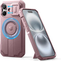 Dexnor for iPhone 16 Case with Slide Camera Cover & Adjustable Kickstand, Magnetic Rugged Shockproof Bumper Cases Heavy-Duty Magnetic Protective Cover,Peony Pink by Dexnor