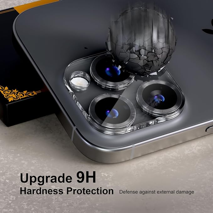for 6 Pack iPhone 15 Pro/iPhone 15 Pro Max Camera Lens Protector [Drop Protection] [Case Friendly] [Easy Installation] 9H Tempered Glass Camera Screen Protector Cover, CD Black - Image 3