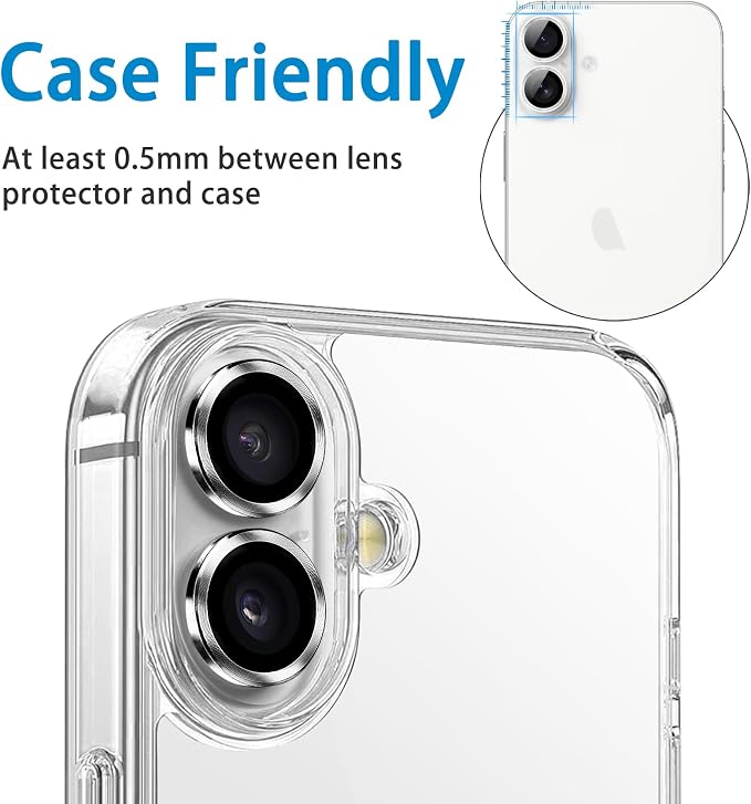 Designed for iPhone 16 and 16 Plus Camera Lens Protector, Metal Lens Cover 9H Tempered Glass Camera Cover Anti Scratch Shockproof Screen Protector - Image 5