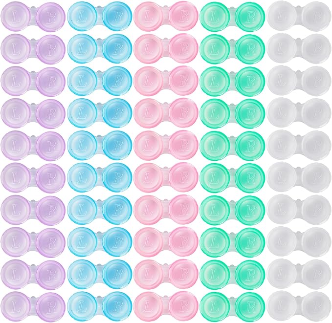 50 Pack Contact Lens Cases, Transparent Contact Cases Bulk in 5 colors, Cute Contact Lenses Case Leak-proof, Eye Contact Case for Home and Travel by Unknown