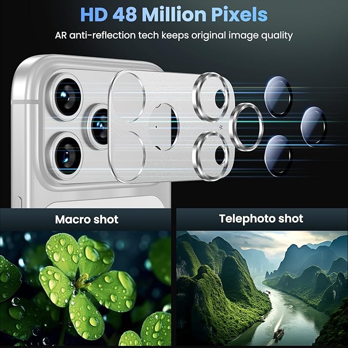 Uyiton for iPhone 17 Pro Max Camera Lens Protector, Metal Frame Glass Cover | Not Easy to Break, Strong Adsorption, Case-Friendly, Metal 9H Sapphire Glass Rear Camera Screen Cover, Silver - Image 3