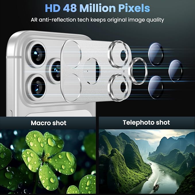 Uyiton for iPhone 17 Pro Max Camera Lens Protector, Metal Frame Glass Cover | Not Easy to Break, Strong Adsorption, Case-Friendly, Metal 9H Sapphire Glass Rear Camera Screen Cover, Silver, 2 Packs - Image 3