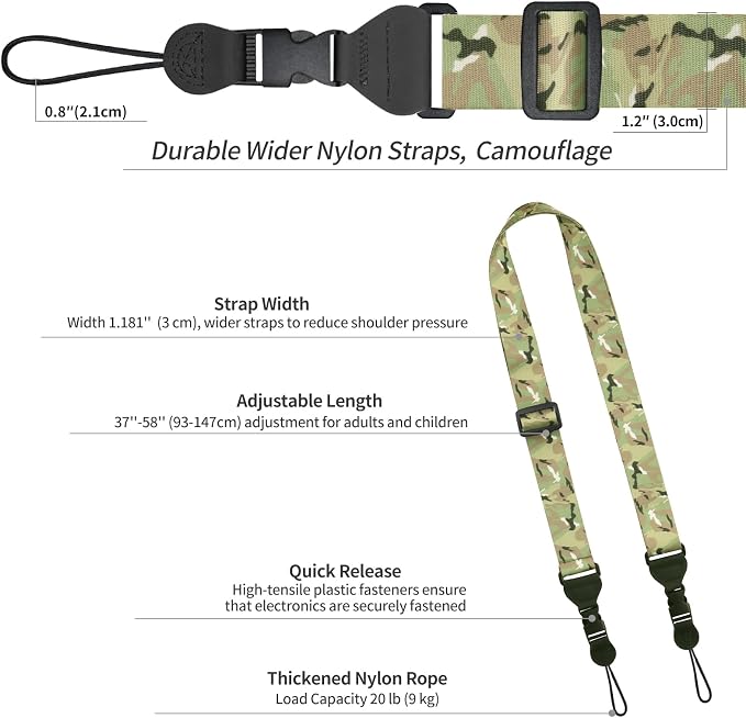 FIEIL Adjustable Shoulder Strap, Nylon Camera Strap, Comfortable Neck Strap for iPad, Cellphone Tablet, Camera, Laptop, Binocular, Luggage Bag (Camouflage Universal Lanyard) - Image 6