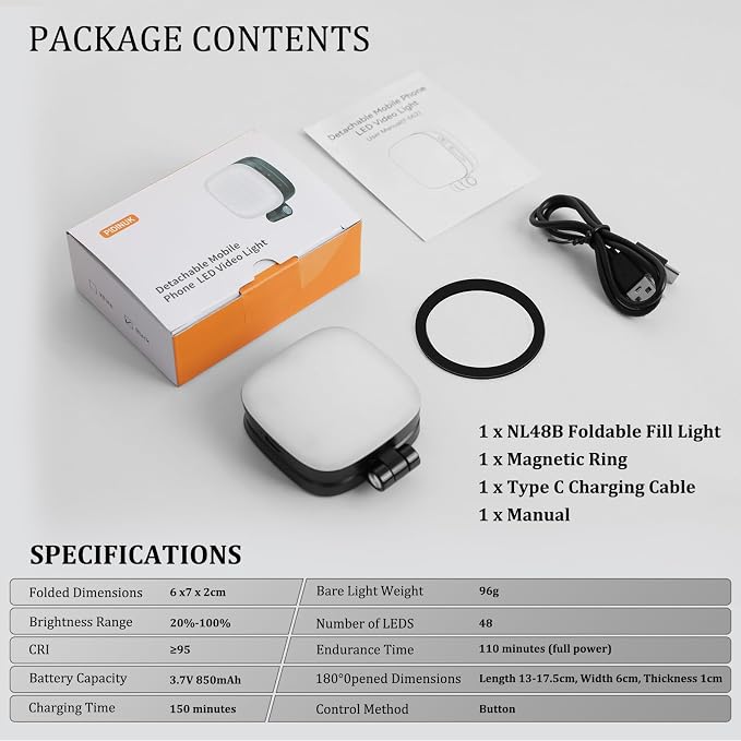 Magnetic Selfie Light Compatible with MagSafe for iPhone – Rechargeable LED Fill Light with Mirror, CRI≥95, 5 Color Temps, Foldable Ring Light - Image 9