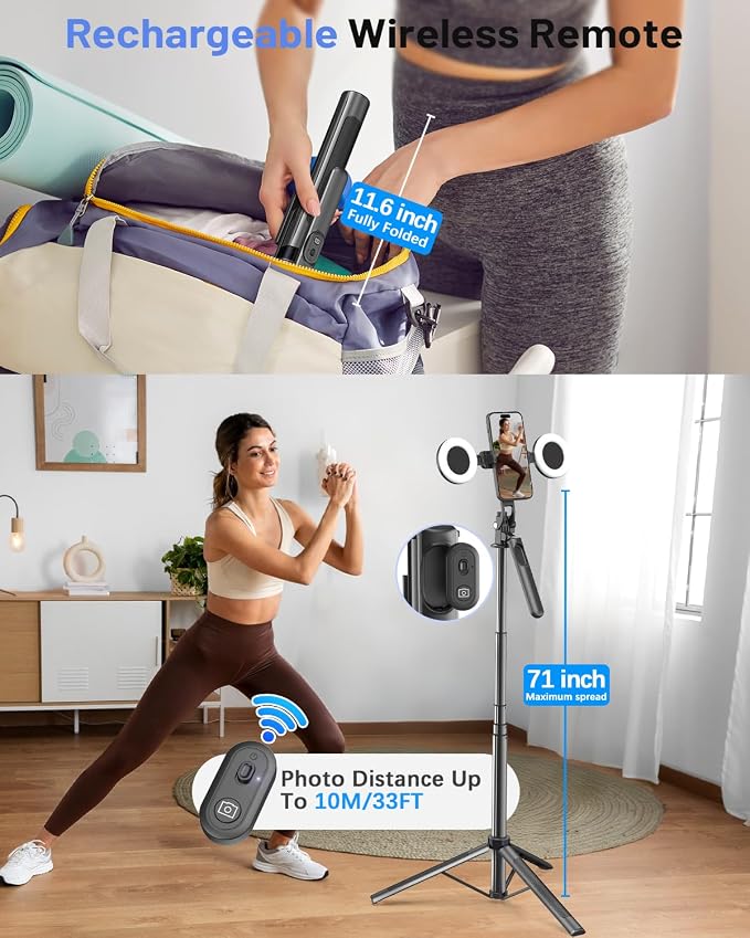 Vlogging Kit for iPhone/Android, 71" Selfie Stick Tripod for iPhone with Fill Light, Wireless Mic & Remote, Adjustable Aluminum Phone Tripod for TikTok/YouTube Content Creator Essentials Starter Kit‌ - Image 4