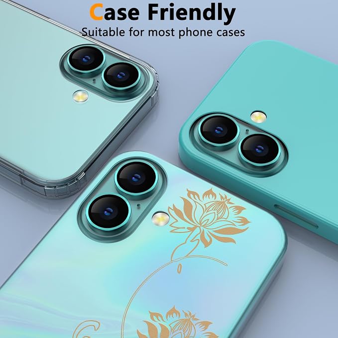 YWXTW for iPhone 16 Plus/iPhone 16 Camera Lens Protector, Individual Anti Scratch Metal Ring Tempered Glass Camera Screen Protector for iPhone 16 Accessories, Case Friendly (Teal) - Image 6