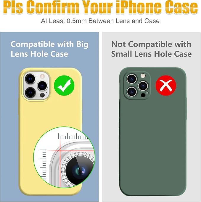 AGVEE 3+3 6 Pack for iPhone 13 Pro & Max Camera Lens Protector Cover | Individual Bling Diamond & Bling Glitter Sparkle Cute Gem Metal Ring, 9H Tempered HD Glass - Image 3