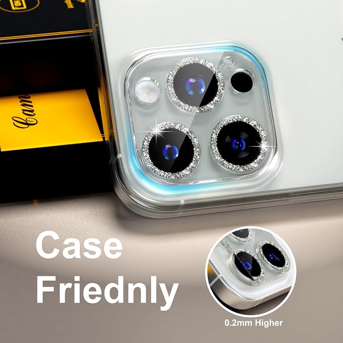 for 6 Pack iPhone 15 Pro/iPhone 15 Pro Max Camera Lens Protector [Drop Protection] [Case Friendly] [Easy Installation] 9H Tempered Glass Camera Screen Protector Cover, Glitter Silver - Image 5