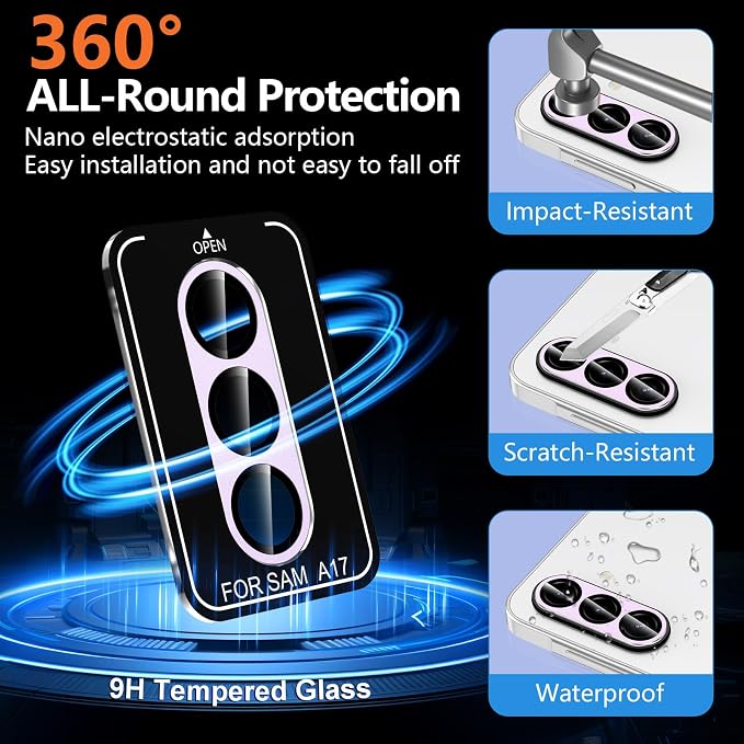 for Samsung Galaxy A17 Camera Lens Protector, Individual Metal Ring Tempered Glass Lens Cover, [Strong Adsorption] Scratch Resistant Ultra-Thin HD Clear Lens Cover, 1 Set-Purple - Image 2