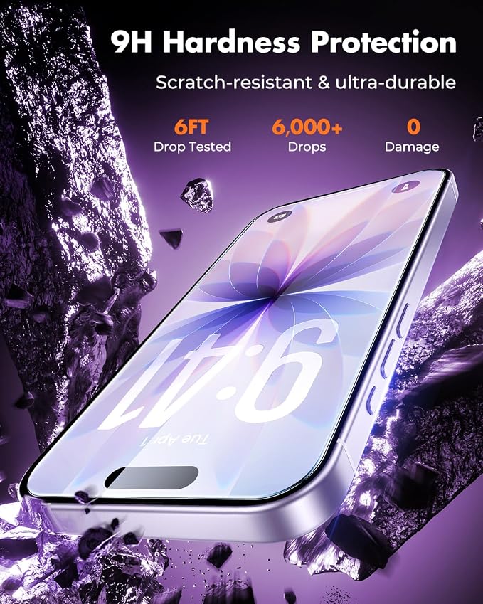 UNBREAKcable iPhone 17 Screen Protector & Camera Lens Protector | Upgraded Dual-Tempered Glass with Military-Grade 9H Hardness, 3-Pack,HD Clarity, Anti-Fingerprint, Case Friendly, Fits 6.3'' - Image 3
