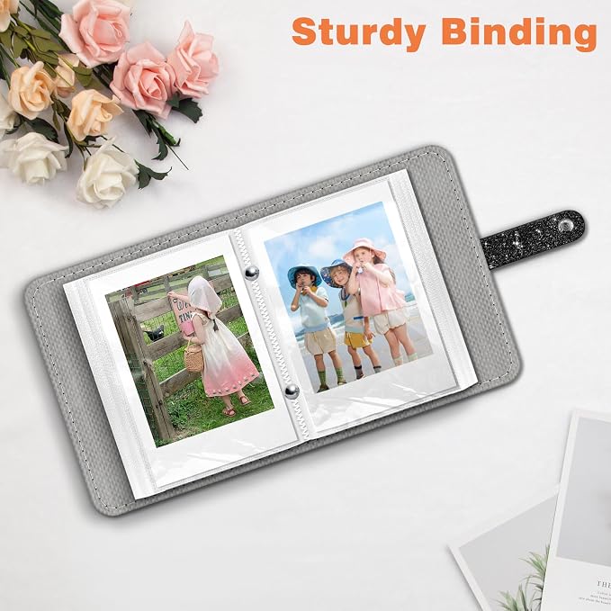 Fintie Mini Photos Album Book for 2x3 Inch Films - 52 Pockets Small Albums | For Fujifilm Instax Mini, Polaroid Hi-Print Pictures, Portable Kpop Photocard Holder, Travel Memory Book, Glittering Black - Image 5