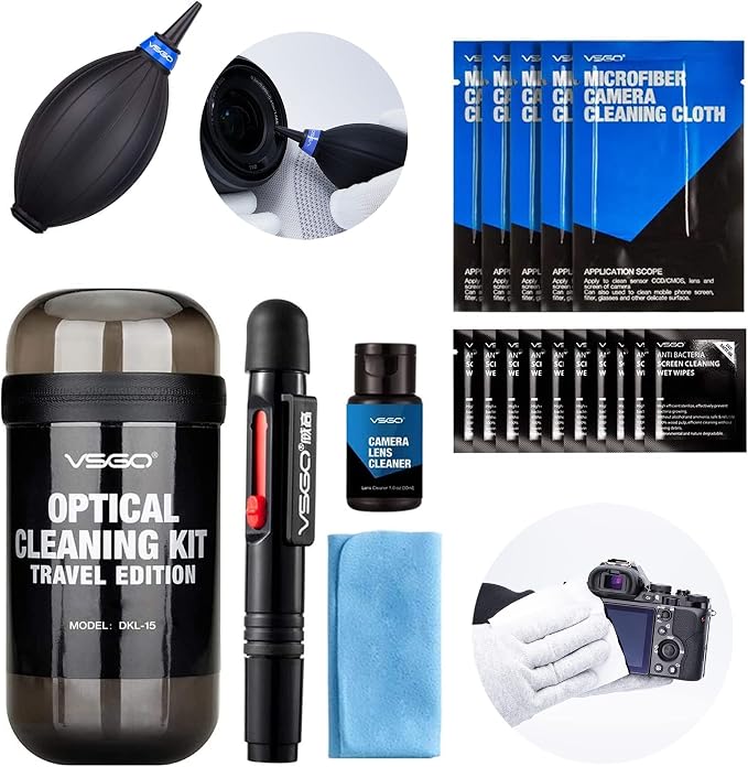 VSGO Optical Camera Lens Cleaning Kit Travel Edition | Lens Pen, Air Blower, Lens Cleaner, Screen Cleaning Cloth and Wet Wipes & Microfiber Cleaning Cloth Included, DKL-15D - Image 7