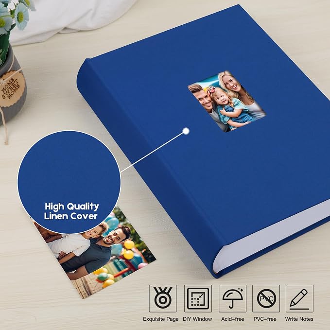 450 Pocket 4x6 Photo Album with Writing Space, Linen Cover, Blue | Large Capacity, 4x6 Album Book, with Memo for Family, Wedding Baby, Travel Memories Graduation Pictures - Image 6