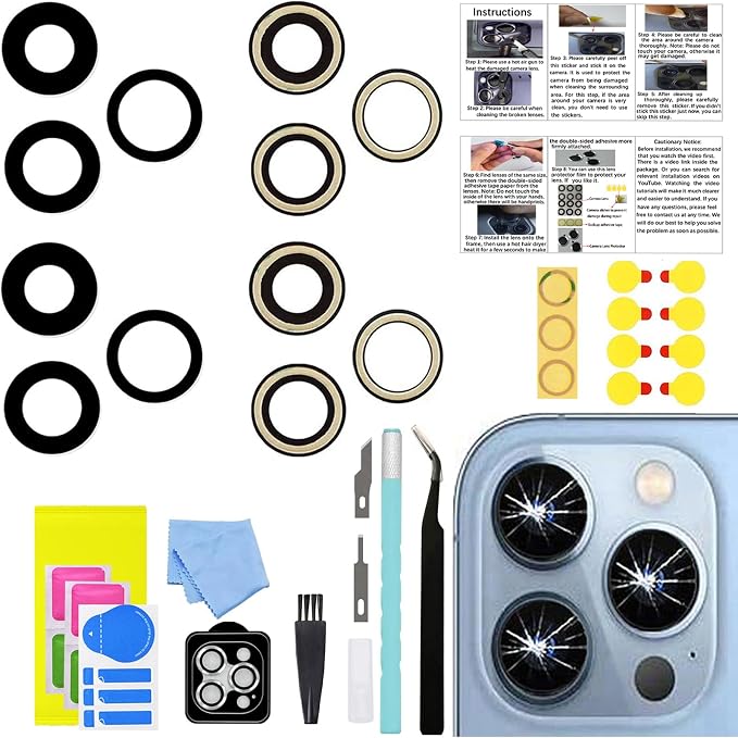 LEAFE for iPhone 13 Pro/iPhone 13 Pro Max Camera Lens Replacement | 2 Set OEM Original Back Rear Camera Lens Glass Replacement Kit for iPhone 13 Pro/13 Pro Max with Pre-Installed Adhesive by LEAFE