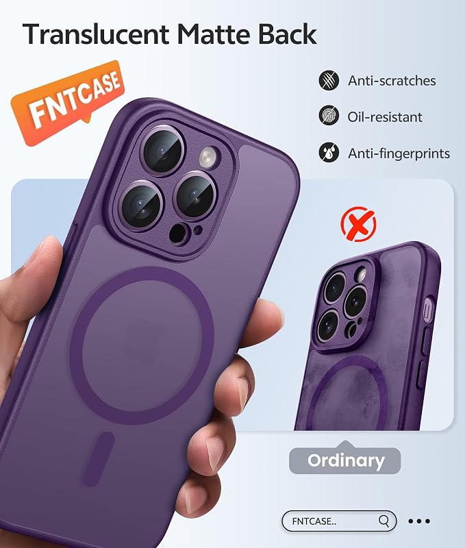FNTCASE for iPhone 14 Pro Max Case, Fit for Magsafe, Glass Screen Protector | Full Camera Protection, Translucent Matte, 14FT Military Grade Drop Proof, Shockproof Protective Phone Cover, Purple - Image 6