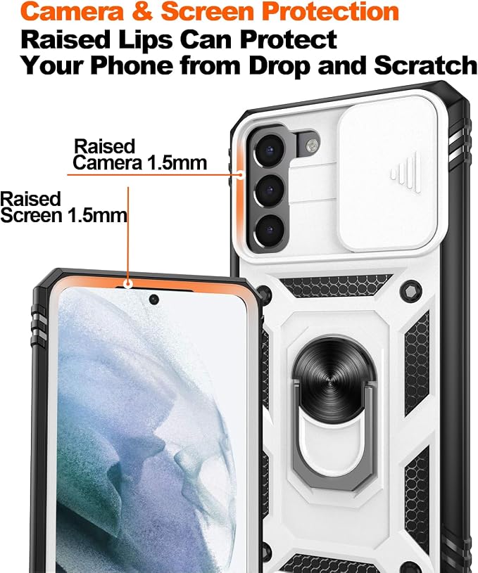 Gritup for Galaxy S21 Phone Case Military-Grade Shockproof with Kickstand | with 2 PCS Screen Protector, Slide Camera Cover, Heavy Duty Outdoor Protection Funda para Galaxy S 21 Cover-White+Black - Image 5