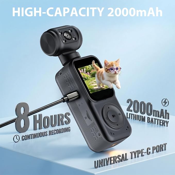 2K Handheld Vlogging Camera, Portable Pocket POV Camcorder Body Cam | 2k HD Recording, 180° Rotatable Lens, Eis Stabilization, Wifi Connection, Four Fill Light, 8 Hour Battery Life for Vlogging - Image 5
