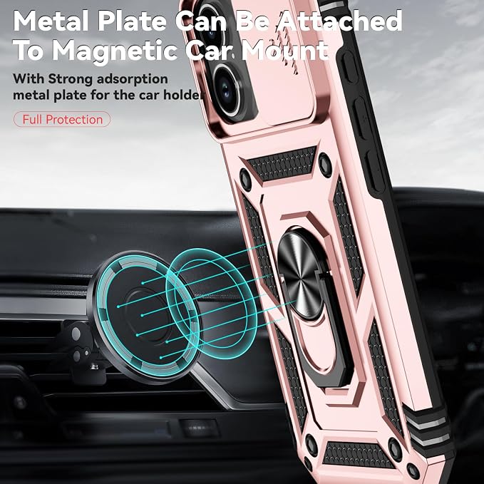 SunStory Phone Case for iPhone 17 Case with HD Screen Protector & Slide Camera Cover & Rotated Ring Kickstand, [Military-Grade] Phone Case for iPhone 17, Rose Gold - Image 5