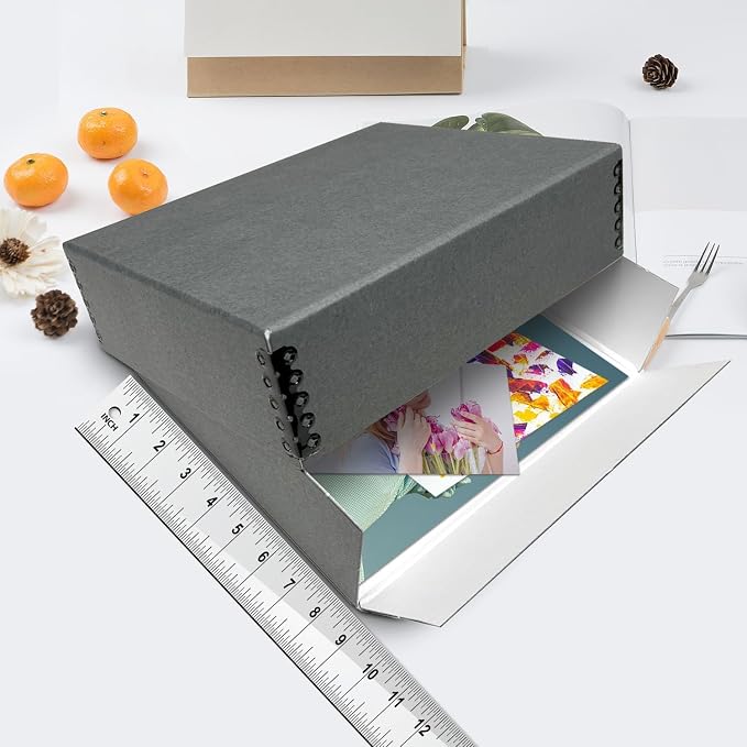 Lineco Drop Front Archival Storage Box, 8.75x10.75x3 in, Gray, 2 Pack | Acid-Free with Metal Edge, Preserves Picture Longevity, Organize Photos, Newspapers, Prints, Documents, Crafts, DIY - Image 3