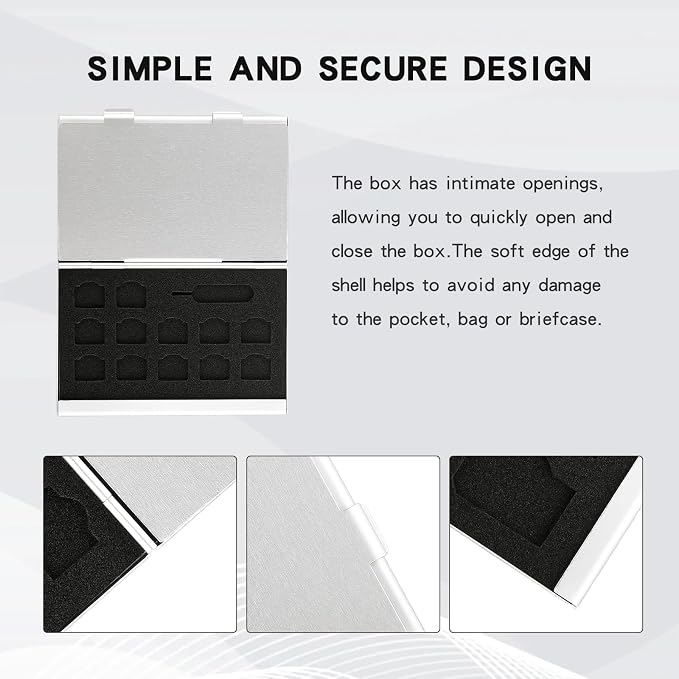Aluminum SIM Card Case, 21Slots Ultrathin SIM Card Holder, Fit for 4 SIM Card, 4 Micro sim Card, 12 Nano sim Card and 1 Cell Phone Eject Pin Slots, Silver - Image 6